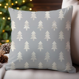Platinum Grey Christmas Trees Holiday Cushion