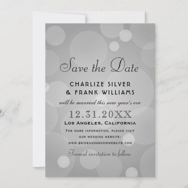 Platinum Grey Elegant Wedding Save The Date (Front)