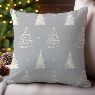 Platinum Grey Fancy Christmas Tree Holiday Pattern Cushion