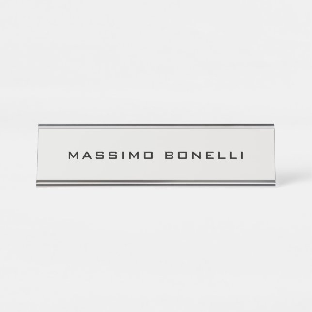 Platinum Grey Minimalist Plain Legible Modern Desk Name Plate (Front)