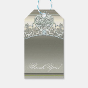 Platinum Ivory Princess Heart Tiara Birthday Party Gift Tags