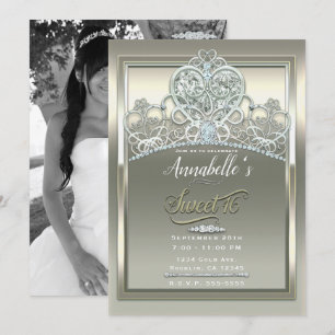 Platinum Ivory Princess Heart Tiara Sweet 16 Party Invitation