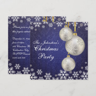 Platinum Silver Christmas Balls Blue Invitation