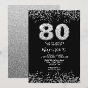 Platinum Silver Mens Womans 80th Birthday Party Invitation