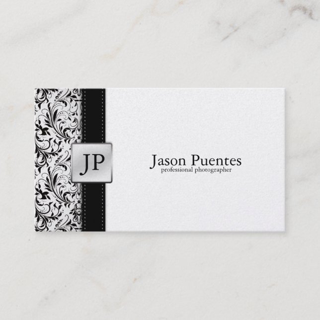 Platnium Damask Photography Business Card (Front)