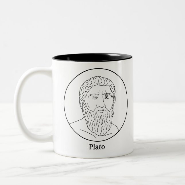 Plato Line Portrait Two-Tone Coffee Mug (Left)
