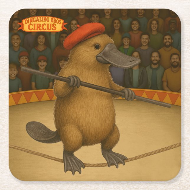 Plato platypus tightrope walker square paper coaster (Front)