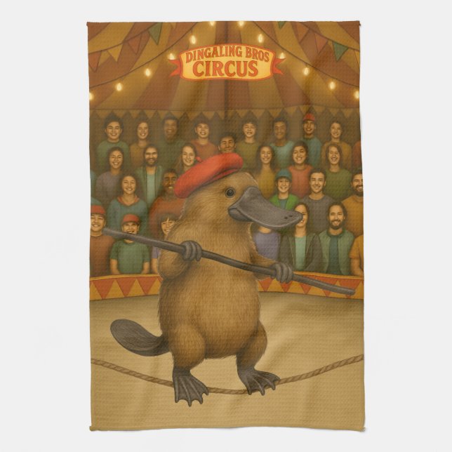 Plato platypus tightrope walker tea towel (Vertical)