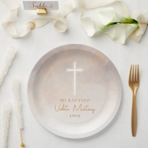 Platos de Bautizo Morado Spanish Paper Plates