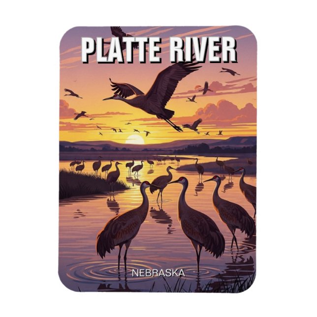 Platte River Sandhill Cranes Nebraska Travel Magnet (Vertical)