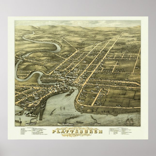 Plattsburgh NY, 1877: Old Print (Front)