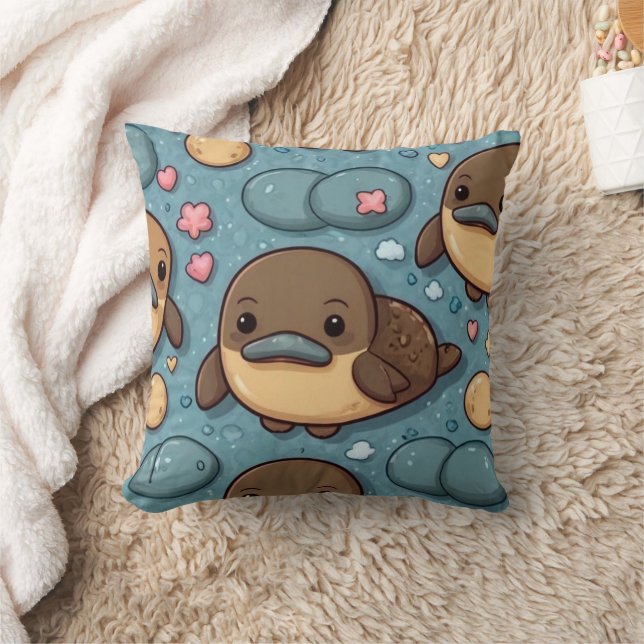 Platypus Brown Print Cushion (Blanket)