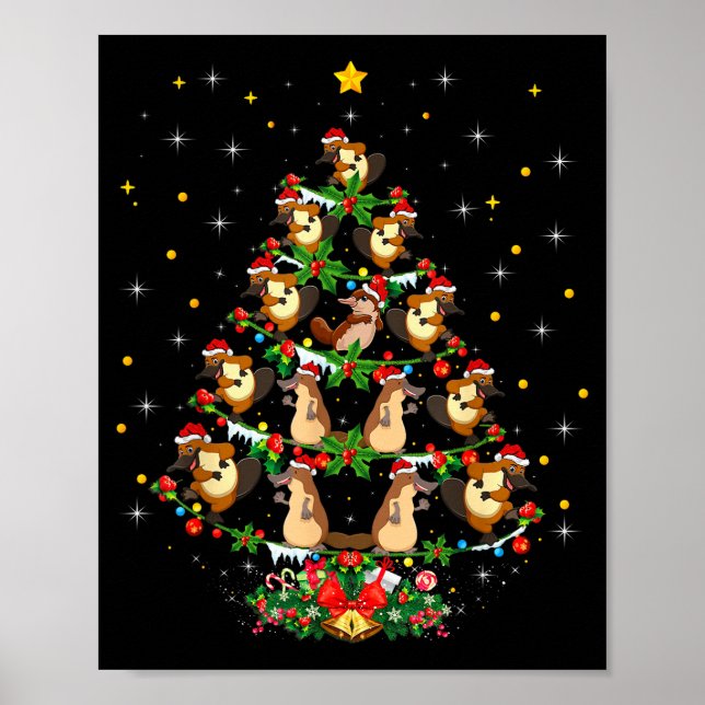 Platypus Christmas Tee Gift Santa Hat Platypus Chr Poster (Front)