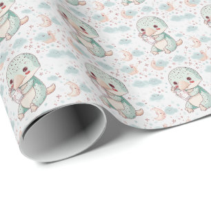Platypus Cute Baby Pastel Watercolor Pattern  Wrapping Paper