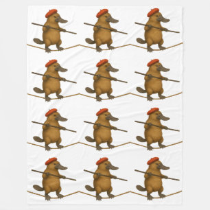 Platypus on a tightrope fleece blanket