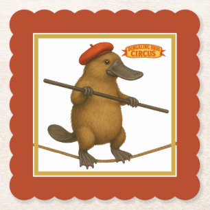 Platypus on a tightrope paper coaster