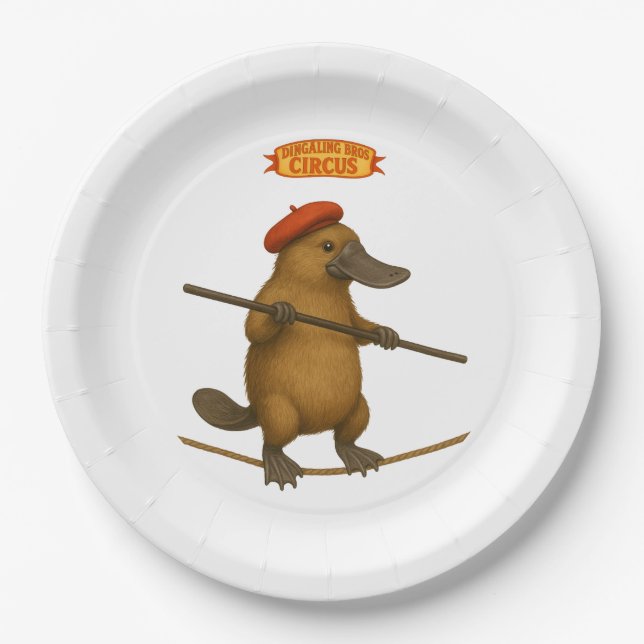 Platypus on a tightrope paper plate (Front)