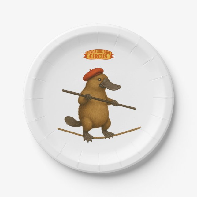 Platypus on a tightrope paper plate (Front)