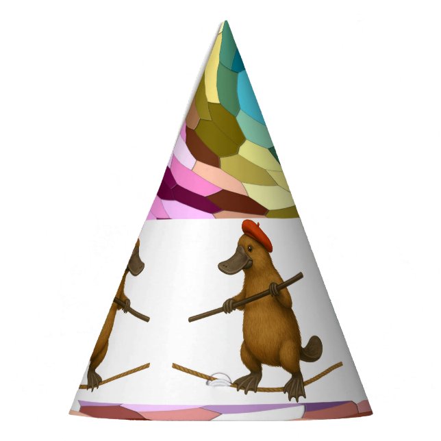 Platypus on a tightrope party hat (Left)