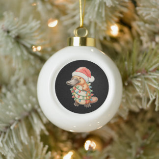 Platypus Santa Hat Christmas Lights Present Xmas Ceramic Ball Christmas Ornament