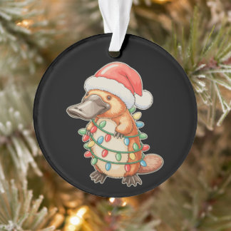 Platypus Santa Hat Christmas Lights Present Xmas Ornament