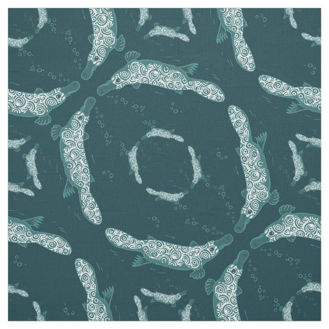 Platypus swimming teal circular pattern fabric (Swatch)