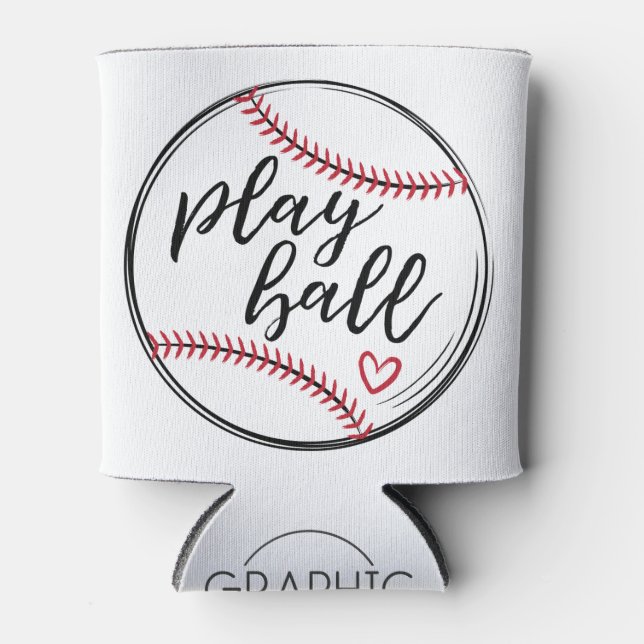 Play Ball Baseball, Personalised Name Number - GLS Can Cooler (Front)