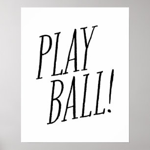 Play ball baseball player fun black type kids poster