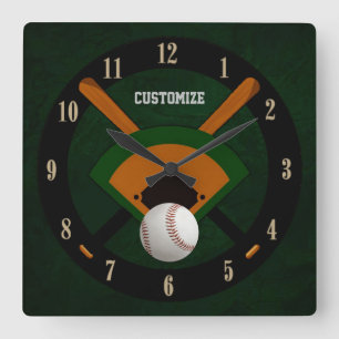 Play Ball Baseball Square Wall Clock