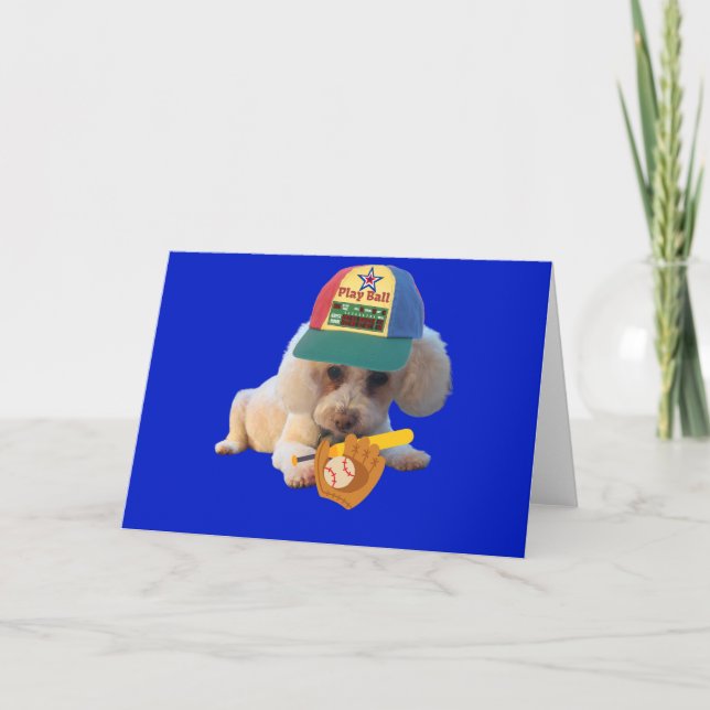 Play Ball Poodle Folded Greeting Card (Front)