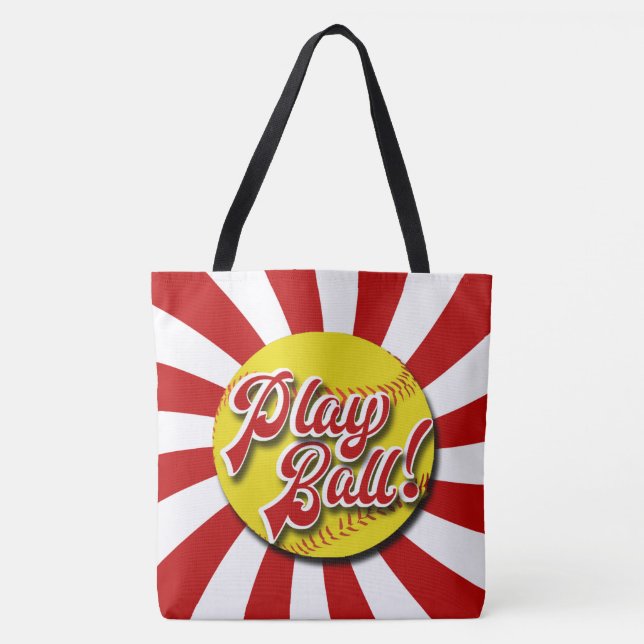 Play Ball! Red & White Softball Tote (Rebels) Bag (Front)