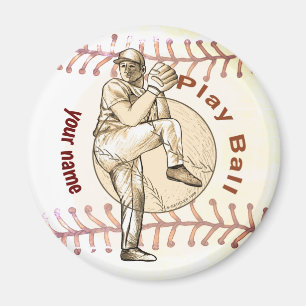Play Baseball Pitcher custom name Magnet