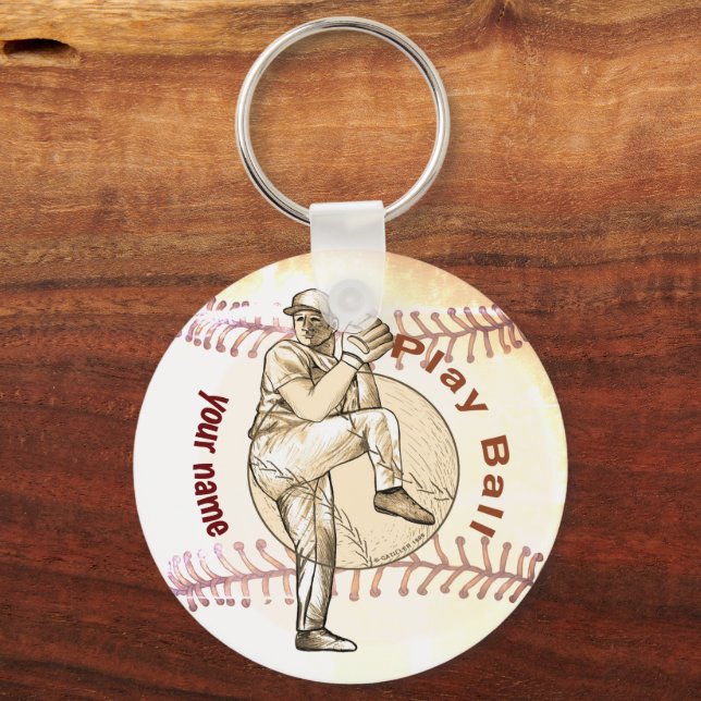 Play Baseball Pitcher  Key Ring (Front)