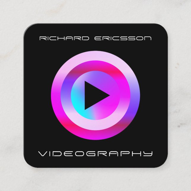 Play button modern futuristic  square business car card (Front)