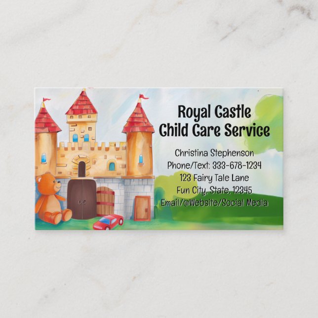 Play Castle Child Daycare Babysitter Childcare Business Card (Front)