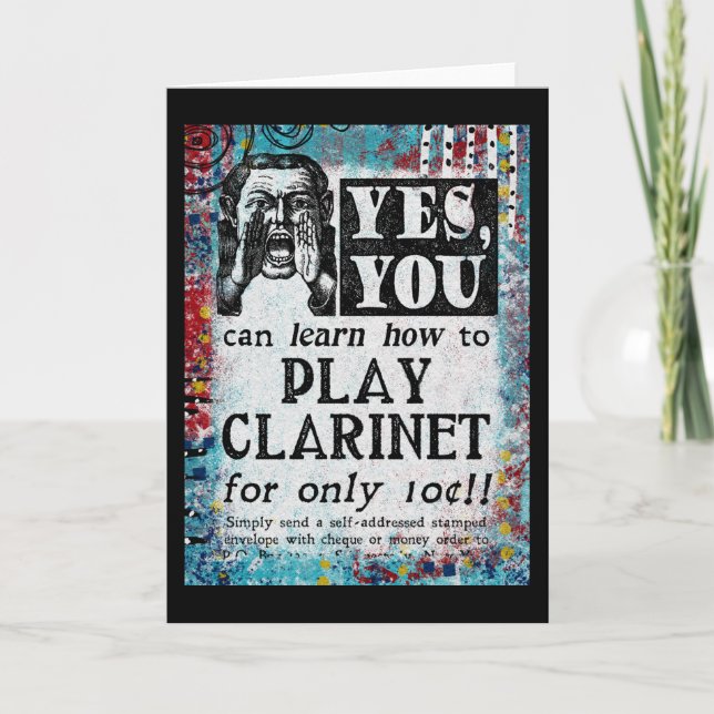 Play Clarinet - Funny Vintage Ad Card (Front)