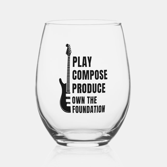 PLAY, COMPOSE, PRODUCE FROM THE LOW END STEMLESS WINE GLASS (Front)