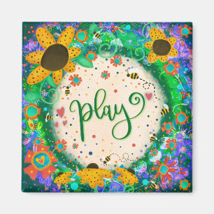 Play Cute Bumblebee Colorful Floral Inspirivity Magnet