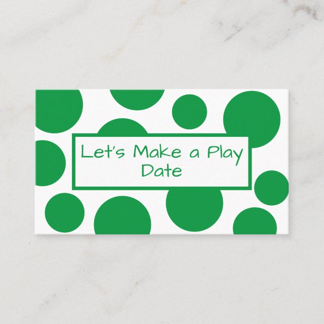 Play Date Green Polka Dot Business Card (Front)