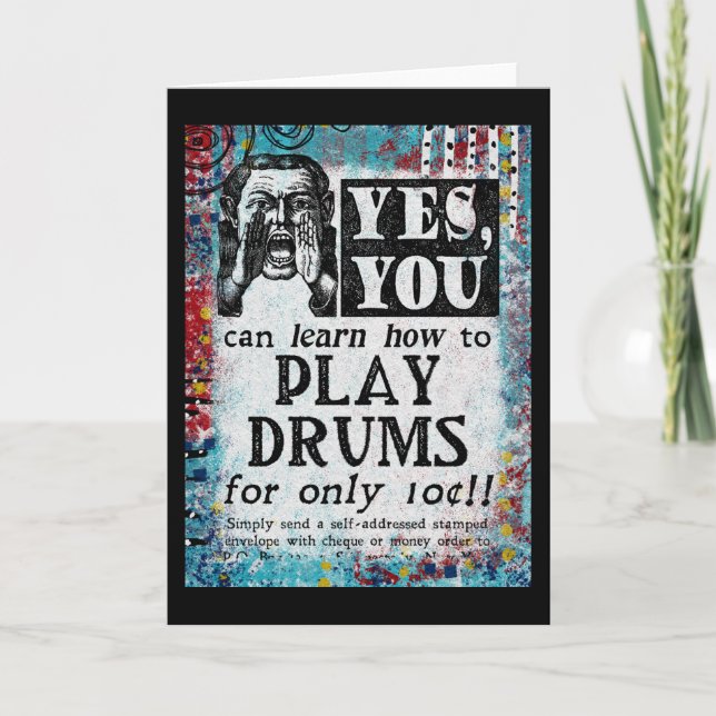 Play Drums - Funny Vintage Ad Card (Front)