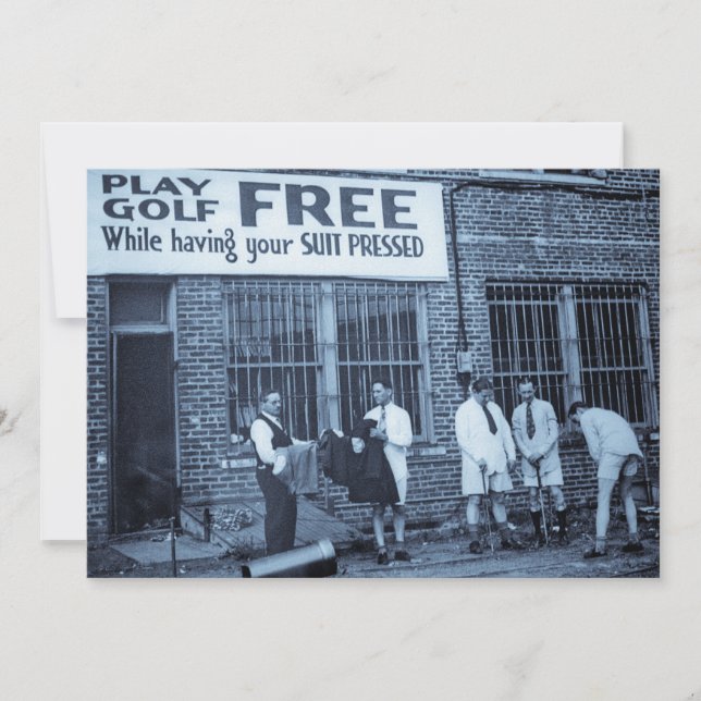 Play Golf Free (While Having Your Suit Pressed) Invitation (Front)