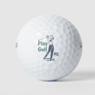 Play Golf Retro Golfer Monogrammed Golf Balls