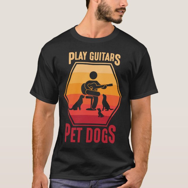 Play Guitar and Pet Dogs Animal Musician T-Shirt (Front)