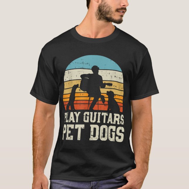 Play Guitars Pet Dog Retro Music Guitarist Animal  T-Shirt (Front)