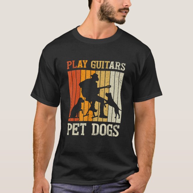 Play Guitars Pet Dog Retro Music Guitarist Animal T-Shirt (Front)