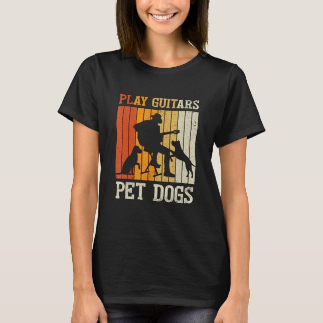 Play Guitars Pet Dog Retro Music Guitarist Animal T-Shirt (Front)