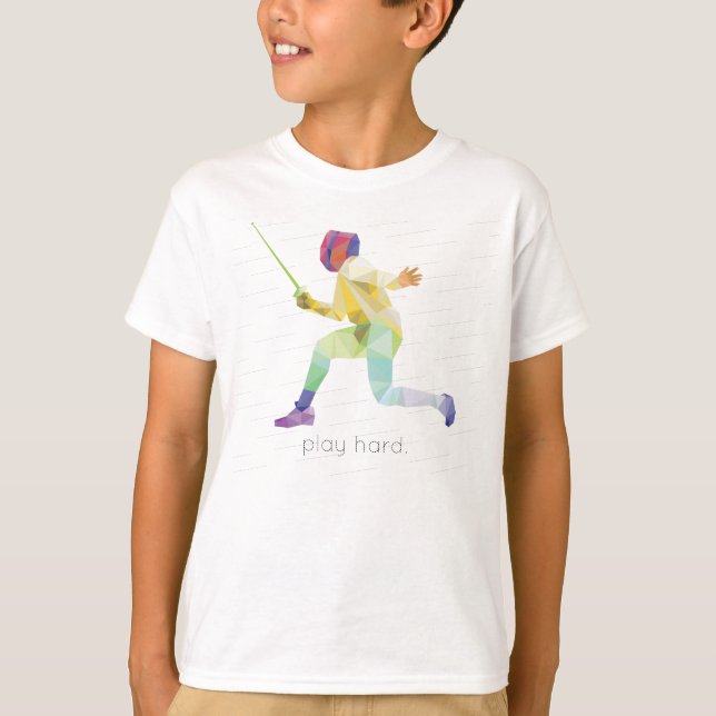 Play Hard Fencing Origami T-Shirt (Front)