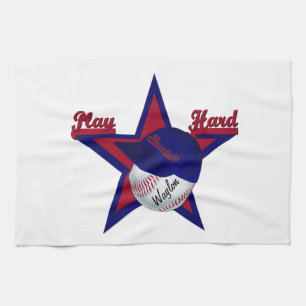Play Hard Softball and Hat Kitchen Towel