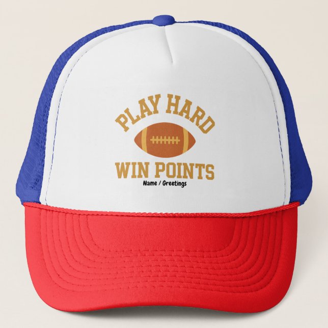 Play Hard, Win Points  Retro Game Day Sports  Trucker Hat (Front)