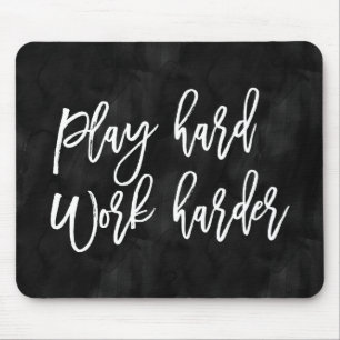 Play Hard Work Harder Black Watercolor Mouse Mat